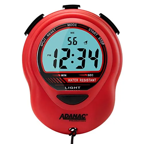 Marathon Adanac - Timer digitale con cronometro e retroilluminazione blu, ampio display | resistente all'acqua e alla polvere e agli urti, per insegnanti, fitness, sport, colore: Rosso