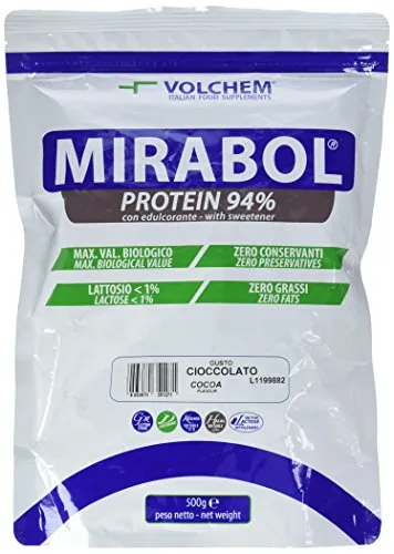Volchem Mirabol Protein 94, Integratore Alimentare con Proteine dell'Uovo e del Latte, Senza Grassi Idrogenati e Conservanti, Busta con Polvere Solubile, Gusto Cioccolato, 500 g