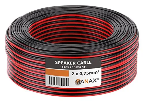 MANAX SC2075 - Cavo per altoparlante 2x0.75 mm² CCA (cavo per altoparlante/cavo audio), 2x0,75mm², 10,0m, rosso/nero