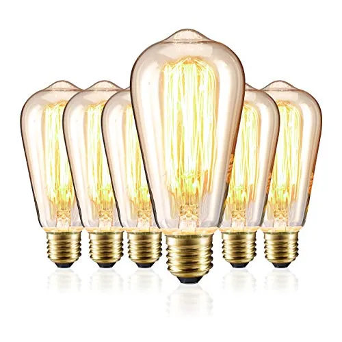 Relaxdays Lampadina Edison, Set da 6, Vintage Bulb E27, 220-240 W, 220-240 V, Stile retrò, a Filamenti, Bianco Caldo, 9,3 W, 14,5 x 6,4 x 6,4 cm
