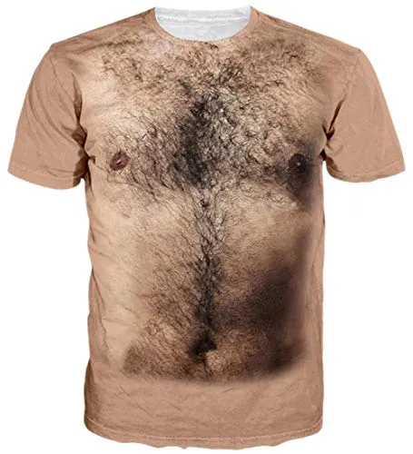 Loveternal Ugly T-Shirt Uomo Manica Corta Unisex Hairy Chest Tee Shirt 3D Stampato Magliette Uomo Divertenti Peli Petto Camicia XL