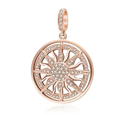 Charm a forma di sole, color oro rosa, in argento sterling 925 al 100%, girasole con zirconia cubica trasparente per braccialetto di tipo europeo