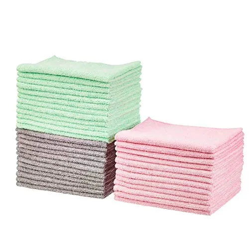 Amazon Basics - Panni in microfibra verde, grigio e rosa, confezione da 36