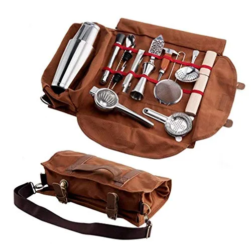 LPing Kit da Barman con Borsa Arrotolabile,Borsa per Attrezzi da Lavoro,Borsa da Bar Portatile Multi-Funzione,Tessuto in Tela Cerata per Uso Pesante,Perfetta per la Protezione del Set da Cocktail