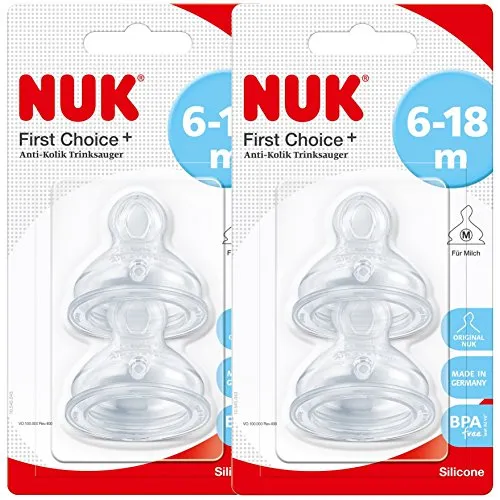 NUK tettarelle in silicone 10125018 First Choice +, formato 2 (6-18 mesi) M, 2-pack (2 x 2er Blister)