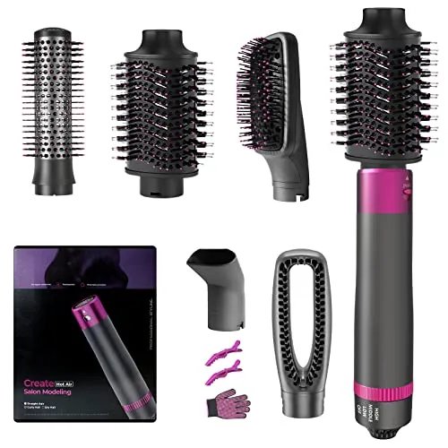 Iceagle Asciugacapelli Multifunzione Hair Styler 5 in 1 - Spazzola Ad Aria Calda, Curly Hot Air Styler, Capelli Curler Negativo Agli ioni Negativi, Rotante Pettine Curling, 5 Accessori, 1200W