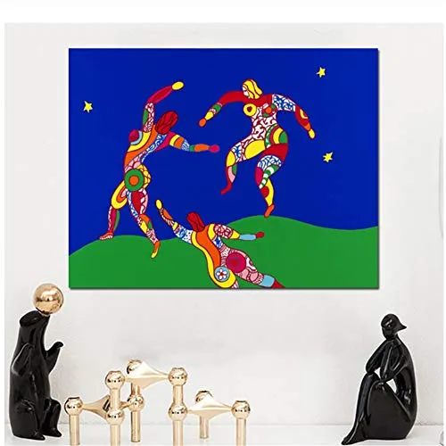 feitao Niki De Saint Phalle The Dance Pittura Astratta su Tela Disegno Arte Parete Arte per Soggiorno Camera da letto-60x70cm Senza Cornice