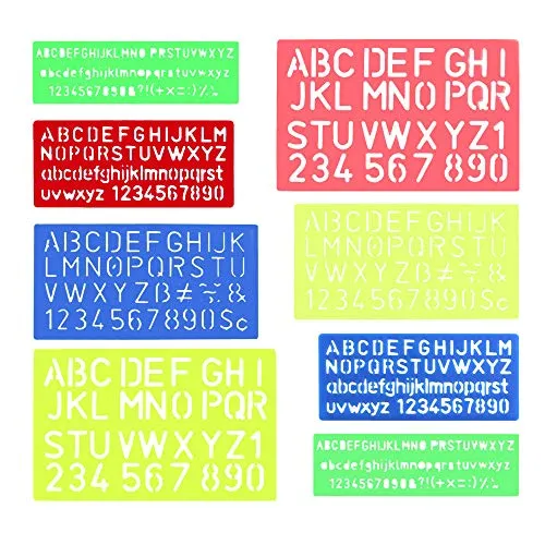 FOGAWA 8Pcs Stencil Lettere Alfabeto Grandi Righello con Lettere Maiuscolo Minuscolo Numeri Simboli in Plastica per Scrapbooking Disegno Pittura Fai da Te Bambini Colorati