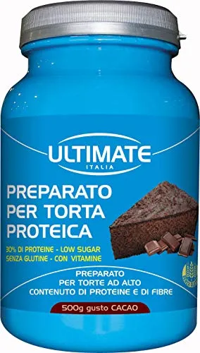 Ultimate Italia Preparato per Torta Proteica al Cioccolato, 30% di Proteine, Low Carb, senza Zucchero, con Frutta Secca, Arricchito di Fibre e Vitamine, senza Glutine, Cacao, 500 Grammi