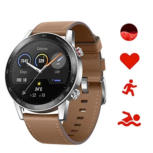 Honor Magic Watch 2 Smartwatch,GPS 5ATM Impermeabile Orologio Bluetooth Smart Monitor di Frequenza Cardiaca, Stress e Spo2,Smart Watch Donne Uomo,Per Android (Marrone 46mm)