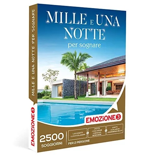 Emozione3 - Mille e Una Notte per Sognare - Cofanetto Regalo Coppia, 1 o 2 Notti con Colazione e Possibilità di Cena o Attività di Svago per 2 Persone, Idee Regalo Originale