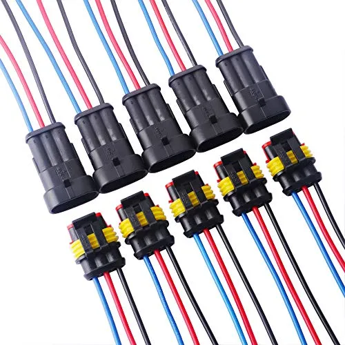 GTIWUNG 5 Kit 3 vie Pin kit Presa Auto Impermeabile Connettore Elettrico, 3 Pin Connettore Impermeabile con Filo, Impermeabile Adattatore per Connettori Elettrici, 18 AWG Marine