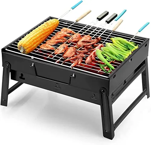 Uten Barbecue Portatile a Carbone, Mini Barbecue per 1-4 Persone, Griglia Pieghevole, L'acciaio Inossidabile Rinforzato è più Resistente, Barbecue da Tavolo, Giardino Terrazza Campeggio Picnic