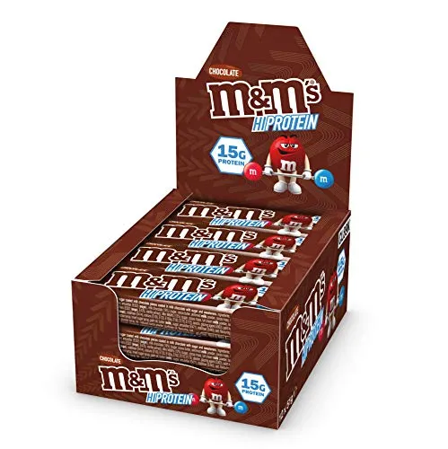 Mars 12 barrette proteiche m&m's high protein bar da 51 grammi, gusto cioccolato, con 15 grammi di proteine (12 pezzi)