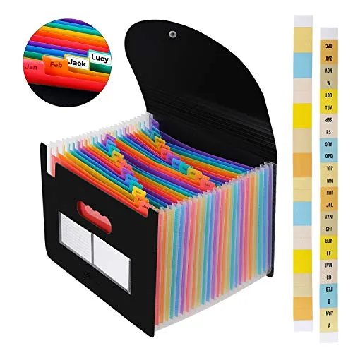 ABC life Cartella Portadocumenti A4 porta Documenti Espandibile, Multicolore, Portatile, Struttura a Fisarmonica, in Plastica, FSC, Perfetta per Casa Scuola e Ufficio Della Società (24 Tasche) …