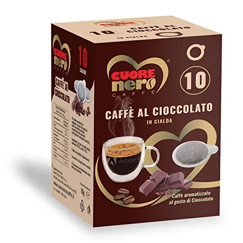 Cuore Nero Caffè – CIOCCOLATO, 10 Cialde ESE Filtro Carta 44MM, Caffè Aromatizzato Al Gusto Cioccolato, Cialde Da 7,5G, 75G