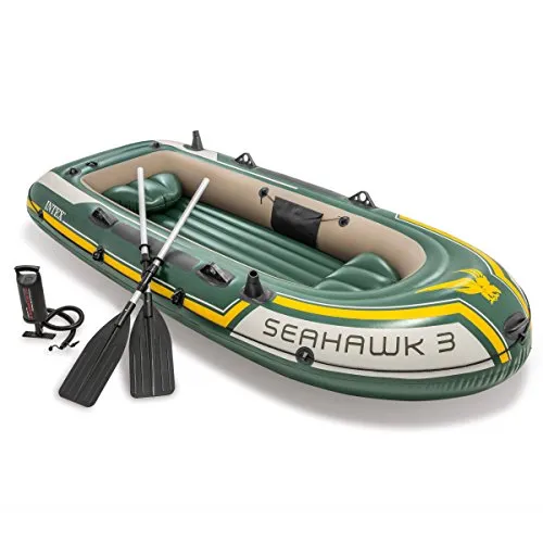 Intex Seahawk 3, 3-Person Inflatable Boat Set with Aluminum Oars and High Output Air Pump (Latest Model)
