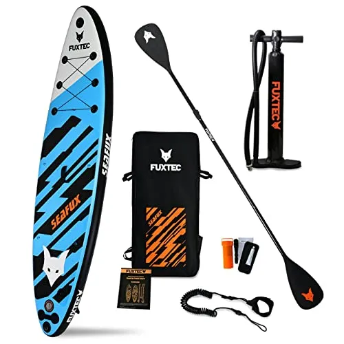 Stand Up Paddle Board FUXTEC Tavola SUP gonfiabile - 320 x 81 x 15 cm con 3 pinne – per mare e lago - fino a 150kg - Zaino incluso