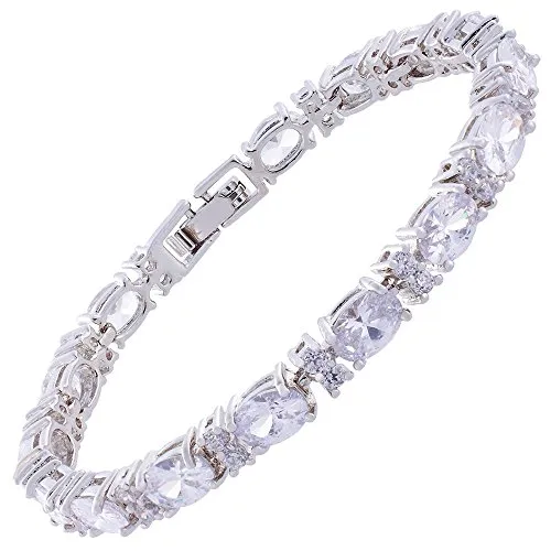 Gioielli in Oro Bianco Tagliato Topaz Gemstones Fine CZ 18K Oro Bianco Placcato [18cm / 7inch] Bracciale Tennis Semplice Eleganza Moderna [Sacchetto di Gioielli Liberi]