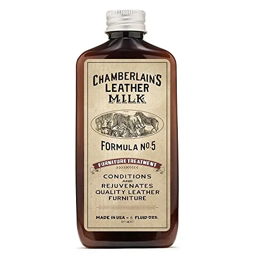 Chamberlain's Leather Milk - balsamo e detergente per arredamento in pelle - Furniture Treatment No. 5 - prodotti naturali e atossici per la cura delle superfici in pelle Made in USA. 2 dimensioni. Con applicatore premium incluso nella confezione. - 0.18 L