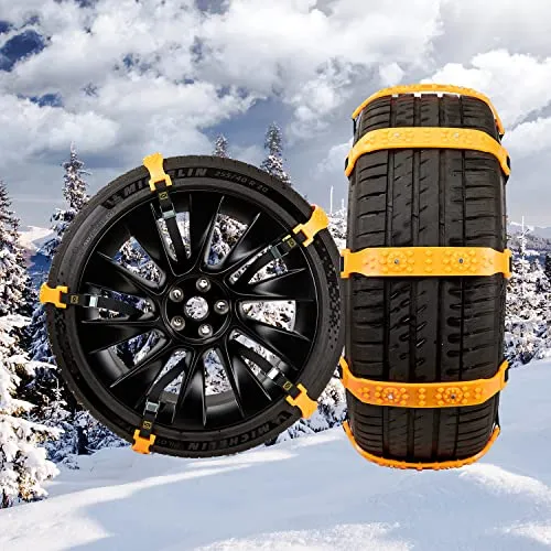 DEDC 10 pz Calze Neve Auto 185-225 mm, Catene da Neve Giallo, Catena Auto Pneumatico Antiscivolo Cavi Regolabili Trazione di Emergenza, Adatte Universale Auto SUV Camion