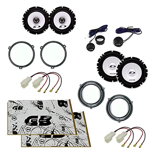 Kit 6 Casse Compatibile con Fiat Panda dal 2003 al 2012 Qualità Con Adattatori E Supporti Altoparlanti Alpine anteriore e posteriore Completo + insonorizzante