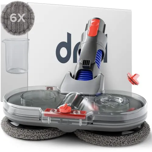 Dripl Testa di Mocio Elettrico per Dyson V7/V8/V10/V11/V15 Aspirapolvere, Attacco con serbatoio d'acqua removibile, 6 spazzole lavapavimenti e contenitore di riempimento