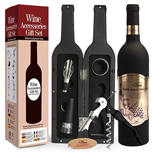 Yobansa Set di Accessori da Vino a Forma di Bottiglia di Vino,Accessori per Il Vino Include cavatappi,Tappo per Vino,versatore per Vino (Bottle 02)