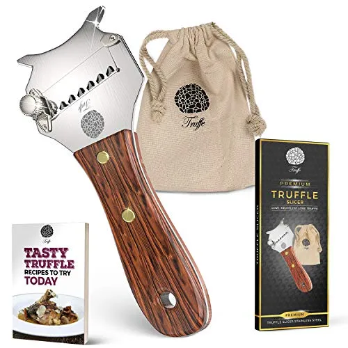 5 ☆ Rosewood Taglia Tartufo, Chocolate Rasoio & Affettatartufi con tessuto bag + ebook di ricette. Trim quelle Tartufi oggi. Anche formaggio, aglio, e funghi. Premium in acciaio INOX e lama regolabile