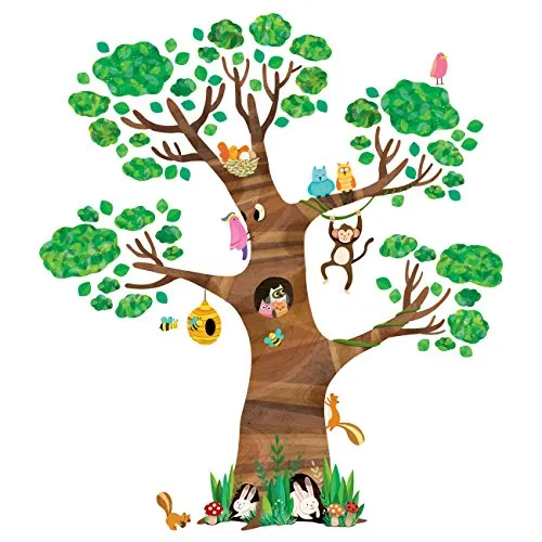 DECOWALL DL-1709 Albero Gigante Animali Adesivi da Parete Decorazioni Parete Stickers Murali Soggiorno Asilo Nido Camera da Letto per Bambini