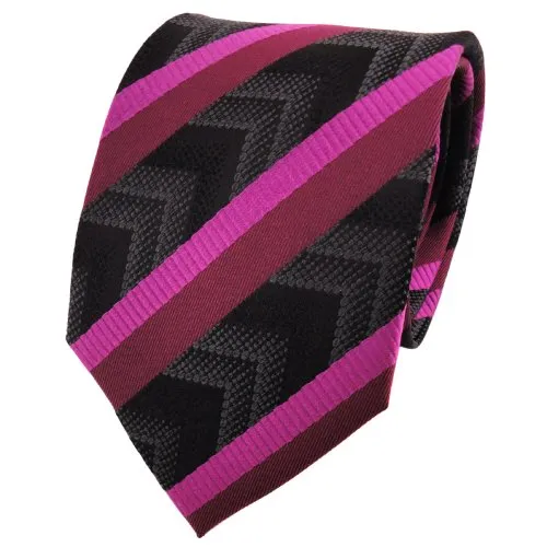 TigerTie Cravatta in seta - magenta bordò antracite nero striato - Cravatta 100% seta