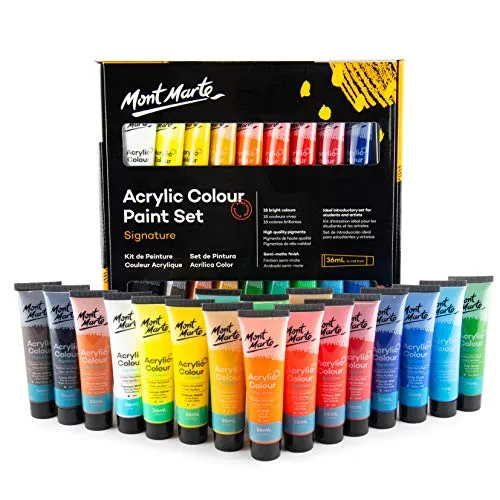 MONT MARTE Set di colori acrilici, 18 tubetti da 36 ml, ideali per pittura acrilica, colori brillanti resistenti alla luce con grande opacità