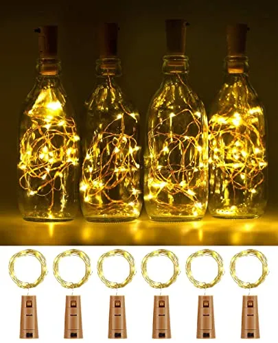 Ariseno Luci per Bottiglie di Vetro, 2M 20 LED Tappi LED a Batteria per Bottiglie, Luci Bottiglia Tappo Bianco Caldo, Filo di Rame Led Decorative Stringa Luci per Interni, Feste, Matrimonio, 6 pezzi