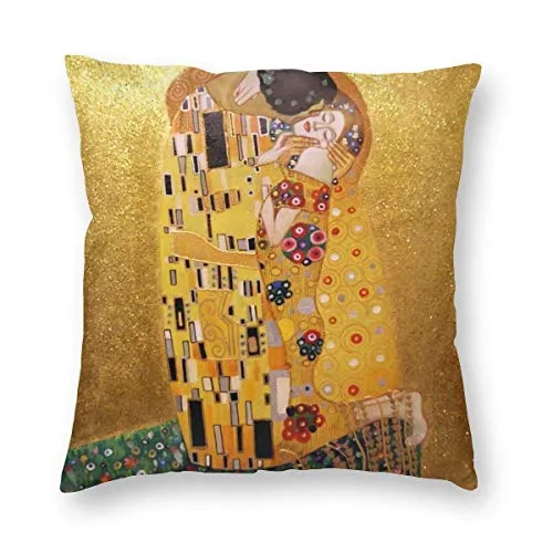 485 Il Bacio di Gustav Klimt Caso Federa per Cuscino Elegante Federe Copricuscini Lussuoso Fodera per Cuscino per Casa Auto Campeggio 45X45Cm Pillow Case