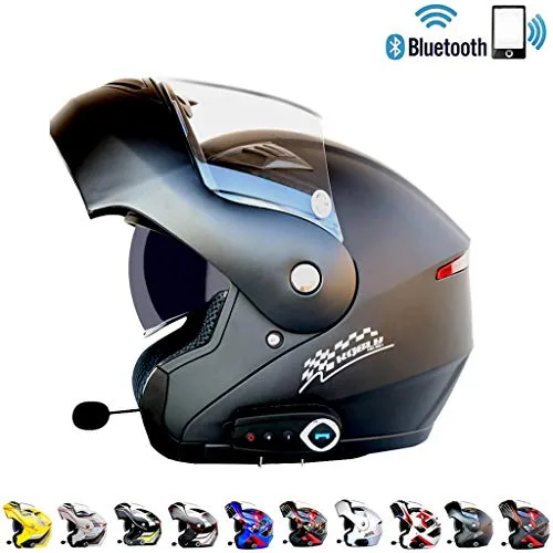 Wlehome Caschi Multifunzione Bluetooth per Motocicletta, Casco Racing, Casco modulare Bluetooth Integrato, Certificato ECE 22.05 per Motocicletta Standard di Sicurezza DOT, per Ragazza L: 59-60 cm,I