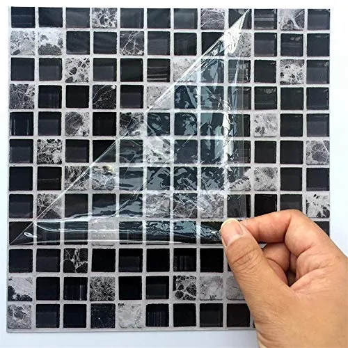 Ingeniously Adesivi per Piastrelle a Mosaico, 10 Pezzi/Set 3D Autoadesivo Impermeabile Nero Marmo Piastrella Mosaico Adesivo da Parete Adesivo Decorazione per Kitcheh Bagno