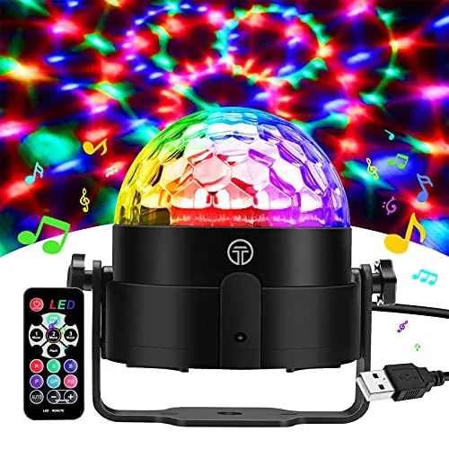 Luci Discoteca, 7 RGB Colori Musica Attivata Luce Discoteca Palla con 4 M Cavo USB, Telecomando, Rotazione a 360° Lampada da Discoteca per Natale, Feste, Bar, Club, Car, Regalo per Bambini