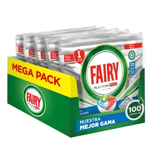 Fairy Platinum Plus - Brisa di erbe, capsule di lavastoviglie tutto in uno, 100 capsule, la la nostra migliore pulizia lascia i piatti come nuovi, elimina la perdita di lucentezza ed evita il cale