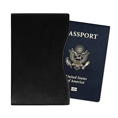 FINTIE Porta Passaporto - Ultra Sottile Di Peso Leggero in Similpelle Custodia passaporto, sicurezza blocca RFID, Nero