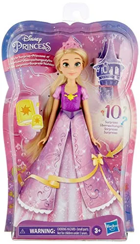 Hasbro Disney Princess Style Surprise Rapunzel, bambola con 10 accessori segreti, bambola con sorprese nascoste per bambini dai 3 anni in su