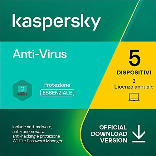 Kaspersky Anti-Virus 2022 | 5 Dispositivi | 2 Anni | PC | Codice d'attivazione via email