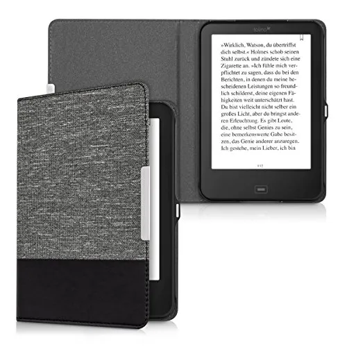 kwmobile Cover Compatibile con Tolino Shine 2 HD - Custodia a Libro in Tela e Pelle PU - Flip Case per eReader