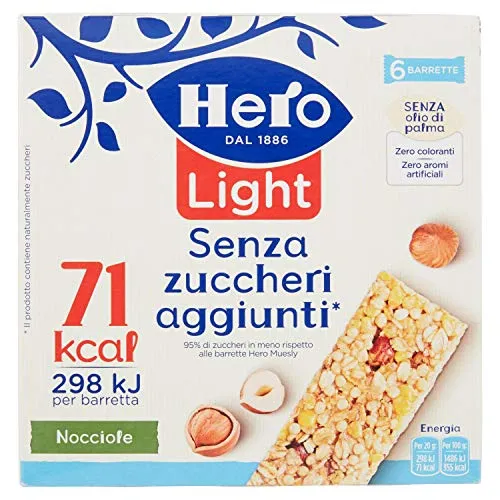 Hero Light Barrette ai Cereali Nocciola, 6 x 20g