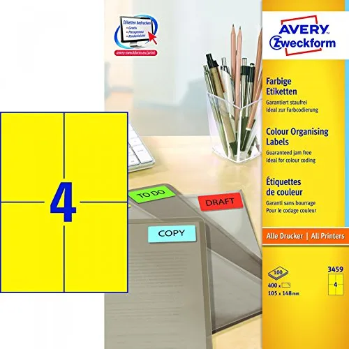 Avery Universal Labels, Yellow 105x148mm