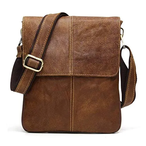 BAIGIO Borsello Uomo Vera Pelle Vintage Borsa a Tracolla Marrone Borsa a Spalla Casual