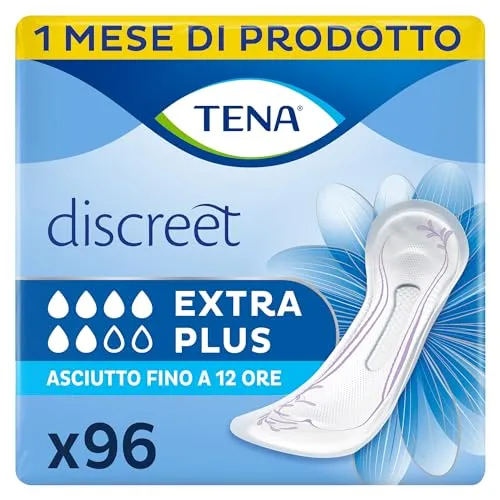 TENA Discreet Extra Plus InstaDry Pacco Scorta Mensile - Assorbenti per perdite urinarie femminili, discreti e confortevoli, 6 confezioni x 16 pezzi