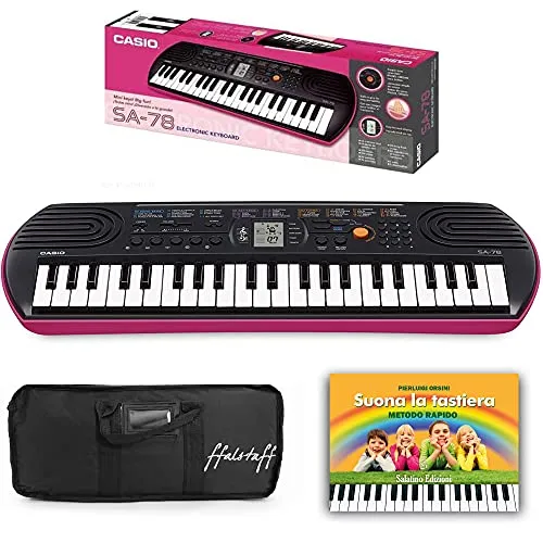 Kit Pianola Tastiera Casio SA 78 (Fondo rosa) con Borsa ffalstaff imbottita con tracolla e Metodo"Suona la Tastiera"