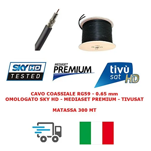 CAVO MATASSA 300mt 0.65mm ANTENNA TV SATELLITARE DIGITALE TERRESTRE COASSIALE OMOLOGATO SKY PROFESSIONALE ALTA QUALITA' DTT HD DVB-T2 DVB-S2