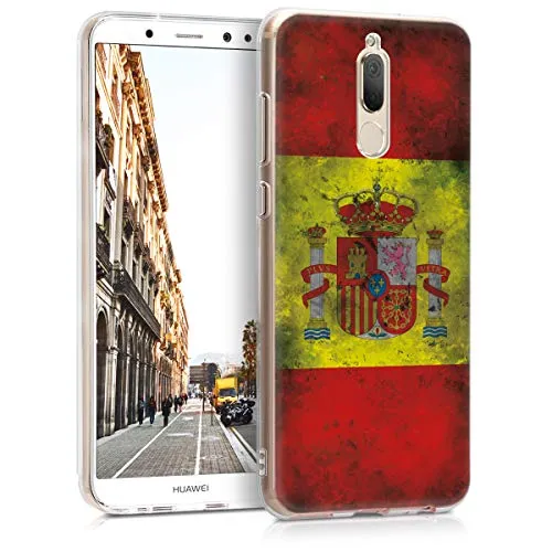 kwmobile Cover Compatibile con Huawei Mate 10 Lite - Back Case Custodia in Silicone TPU Trasparente Bandiera Spagna Retro Giallo/Bianco/Rosso