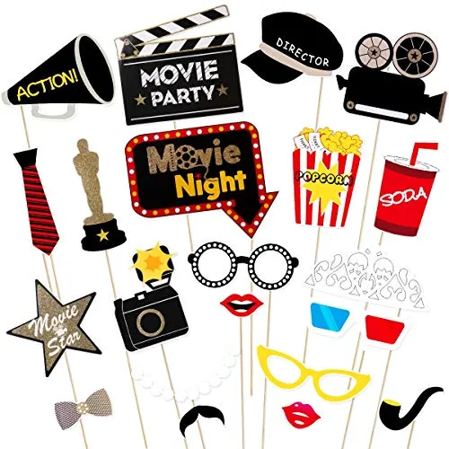 BESTOYARD Hollywood Photo Booth Puntelli Kit Movie Night Photo Booth Puntelli Hollywood Bomboniere per Matrimonio Compleanno Anniversario Addio al Nubilato Articoli per Feste, Confezione da 21